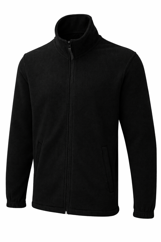 Reblz Spirit Fleecejacke – in Schwarz – Frontansicht – nachhaltig, Biobaumwolle, recyceltes Polyester, Großhandel