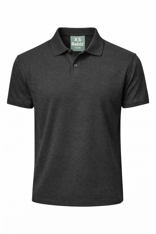 Reblz Flow Poloshirt – in Anthrazit – Frontansicht – nachhaltig, Biobaumwolle, recyceltes Polyester, Großhandel