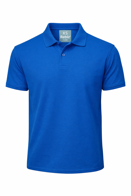 Reblz Flow Poloshirt – in Marineblau – Frontansicht – nachhaltig, Biobaumwolle, recyceltes Polyester, Großhandel