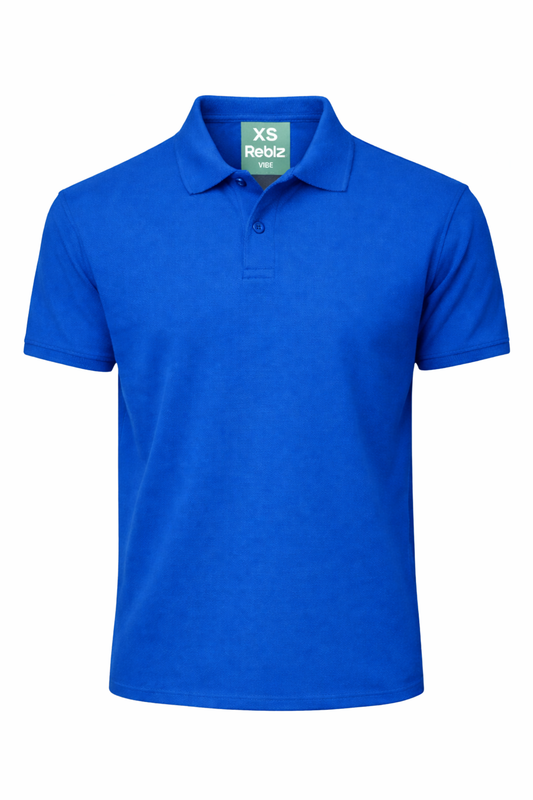 Reblz Vibe Poloshirt – in Blau – Frontansicht – nachhaltig, Biobaumwolle, recyceltes Polyester, Großhandel