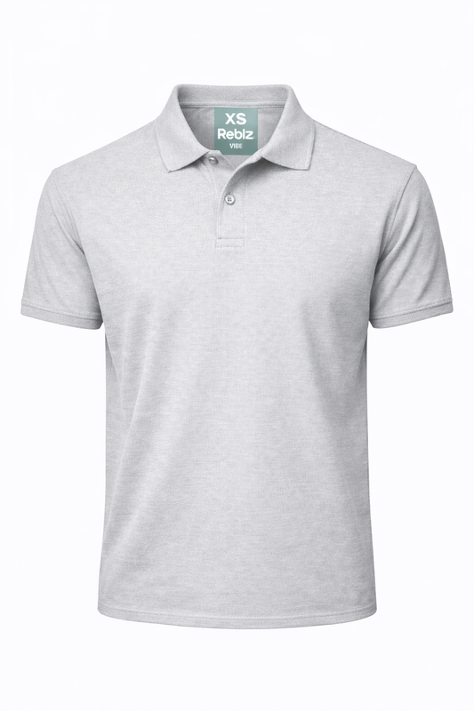 Reblz Vibe Poloshirt – in Grau – Frontansicht – nachhaltig, Biobaumwolle, recyceltes Polyester, Großhandel