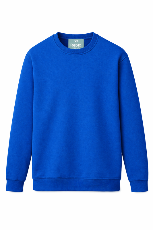 Reblz Echo Sweatshirt – in Blau – Frontansicht – nachhaltig, Biobaumwolle, recyceltes Polyester, Großhandel