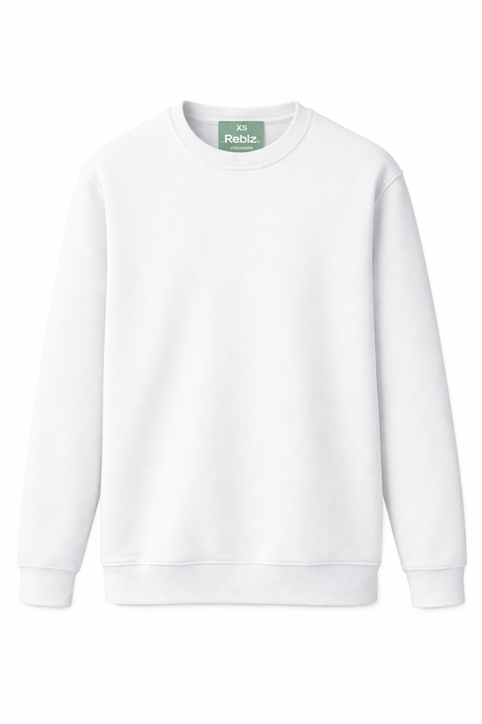 Reblz Echo Sweatshirt – in Weiß – Frontansicht – nachhaltig, Biobaumwolle, recyceltes Polyester, Großhandel