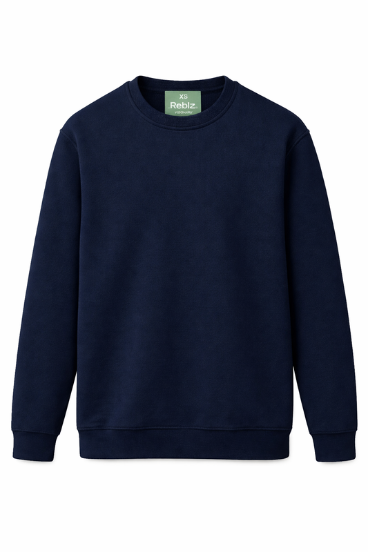 Reblz Legend Sweatshirt – in Marineblau – Frontansicht – nachhaltig, Biobaumwolle, recyceltes Polyester, Großhandel