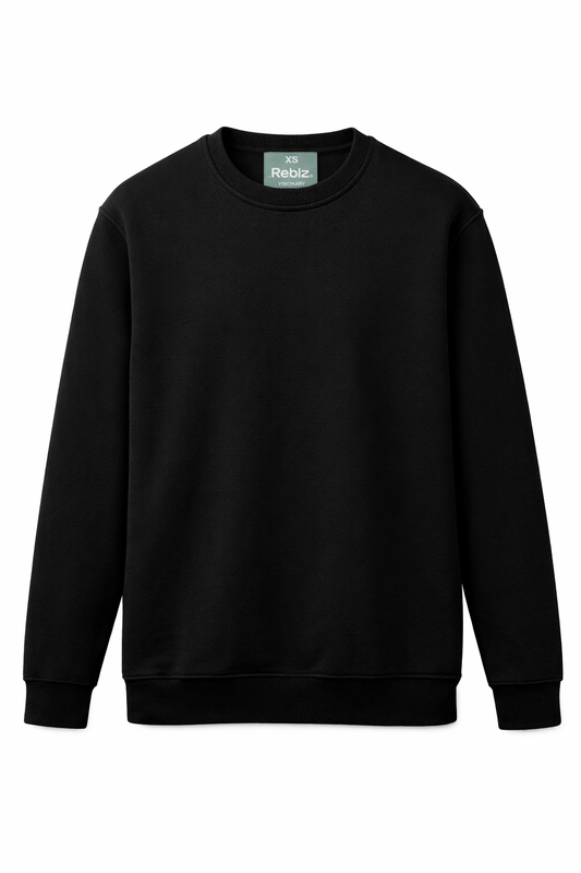 Reblz Legend Sweatshirt – in zwart – vooraanzicht – duurzaam, biologisch katoen, gerecycled polyester, groothandel