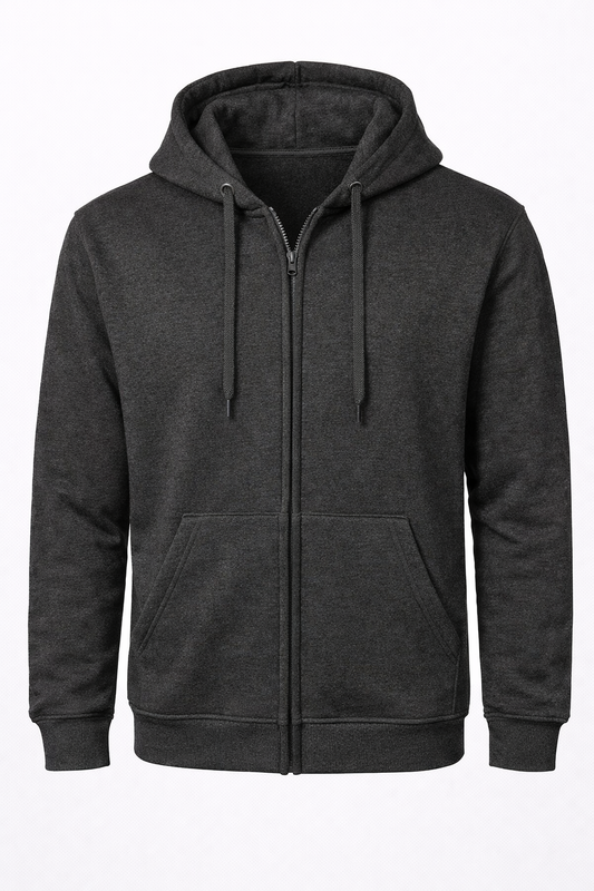 Reblz Next Full Zip Hoodie – in Anthrazit – Frontansicht – nachhaltig, Biobaumwolle, recyceltes Polyester, Großhandel