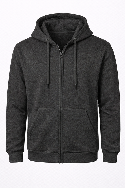 Reblz Next Full Zip Hoodie – in Anthrazit – Frontansicht – nachhaltig, Biobaumwolle, recyceltes Polyester, Großhandel