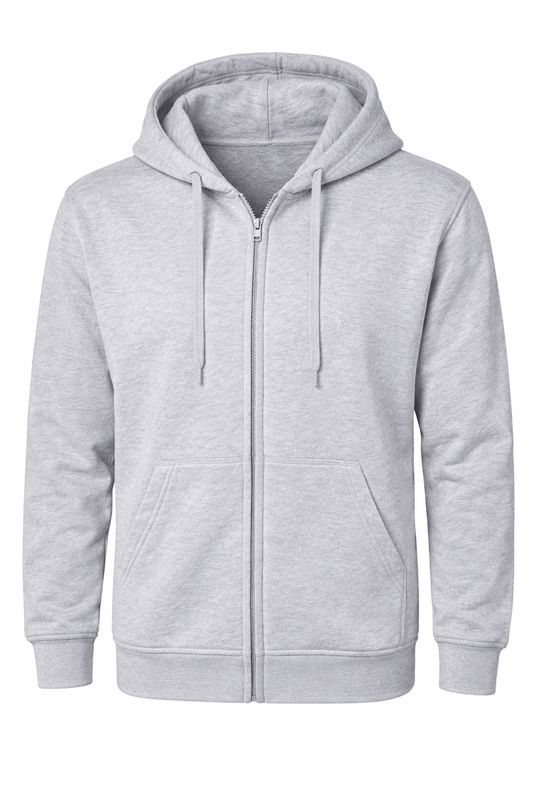 Reblz Next Full Zip Hoodie – in Hellgrau – Frontansicht – nachhaltig, Biobaumwolle, recyceltes Polyester, Großhandel