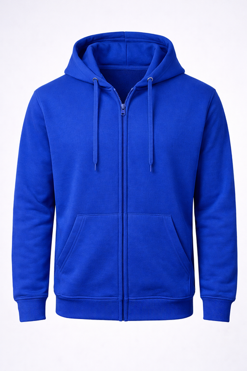 Reblz Next Full Zip Hoodie – in Blau – Frontansicht – nachhaltig, Biobaumwolle, recyceltes Polyester, Großhandel